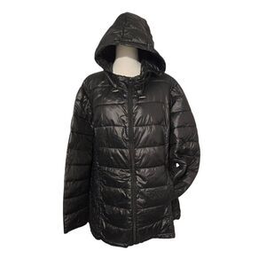 Woman Within Women's Size 2X (26/28) Black Lightweight Hooded Puffer Jacket